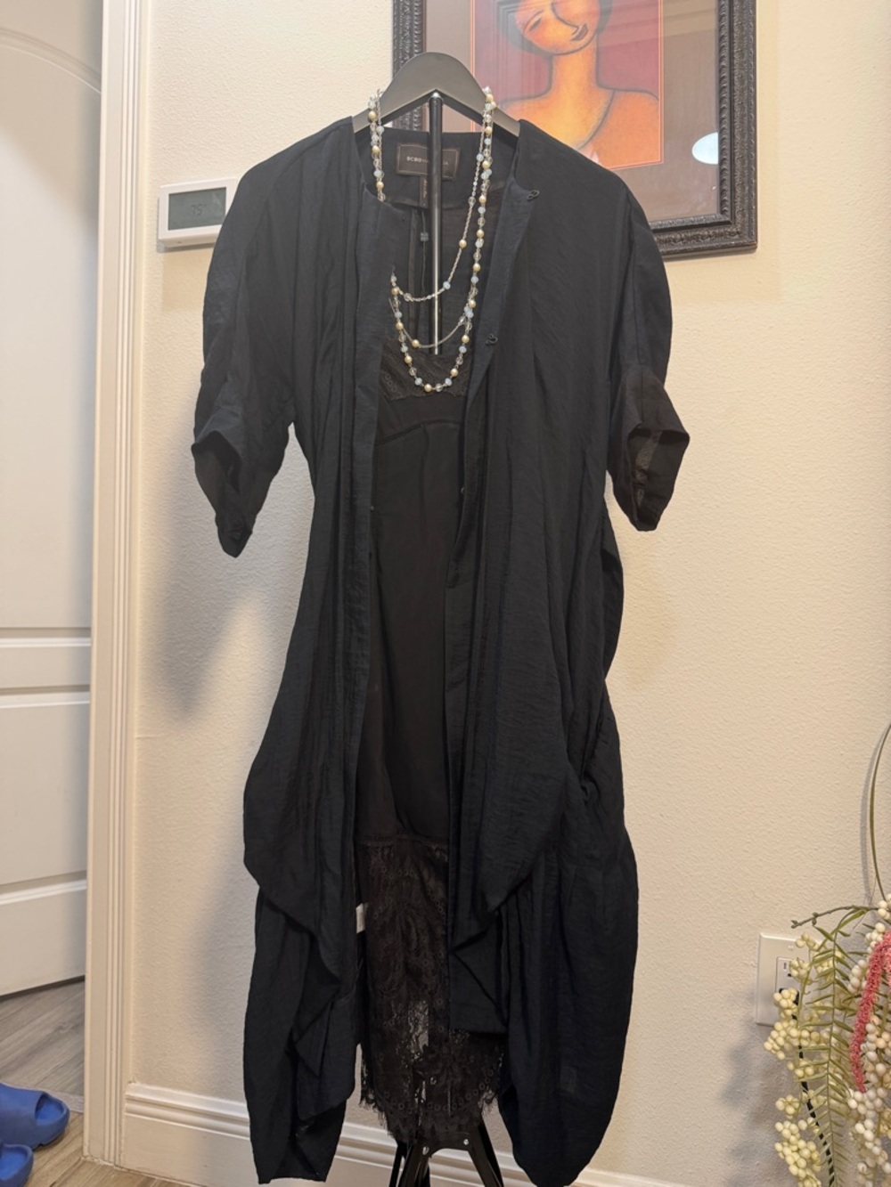 BCBGMaxAzria Black Asymmetrical Layered Dress with Draped Overlay